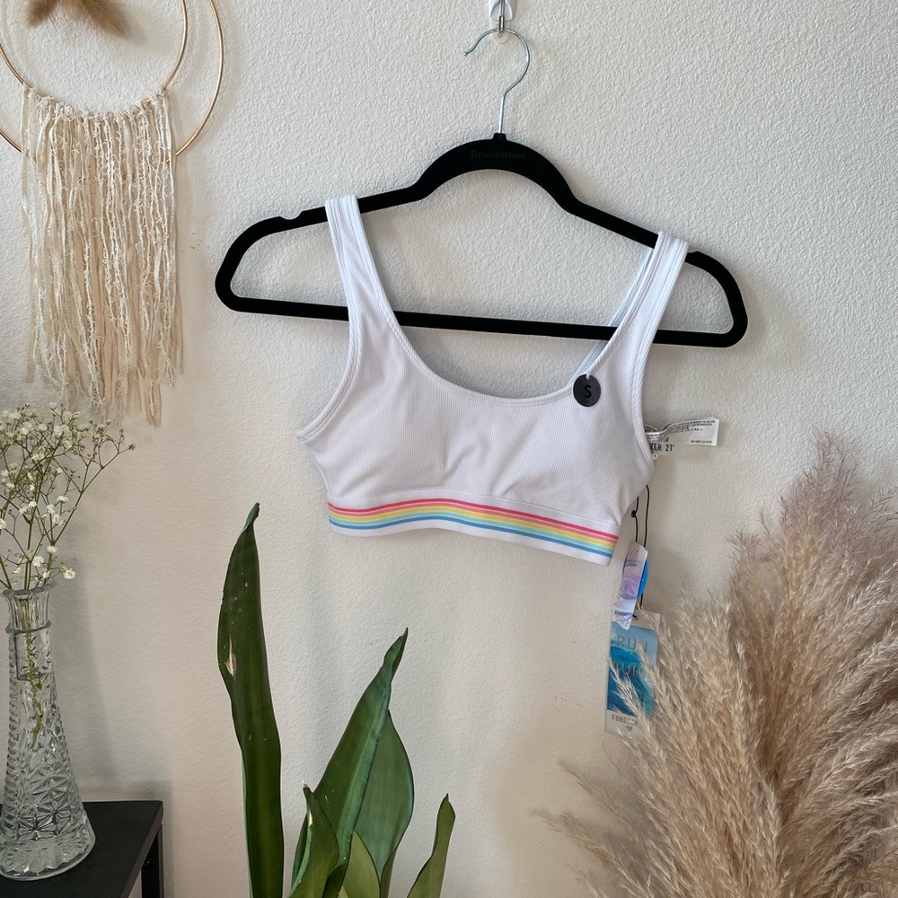 Ribbed bikini top with rainbow band
